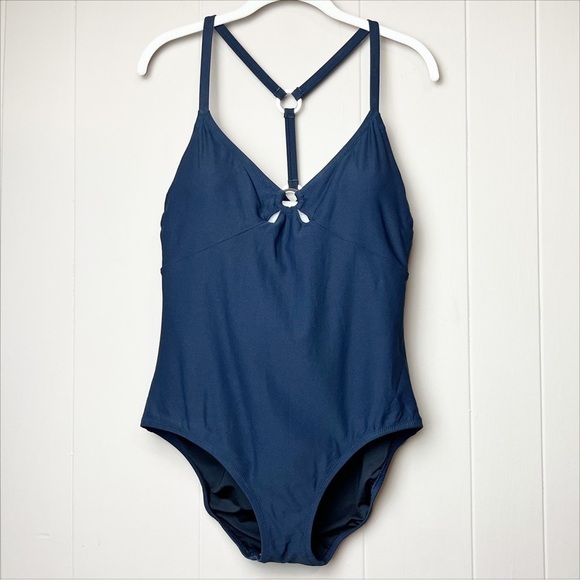 Lands’ End One Piece Swimsuit 10 navy blue solid minimal minimalist swim classic - Picture 9 of 9